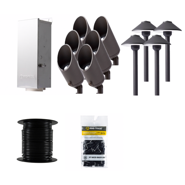 Pro-Trade 10 Piece LED Landscape Lighting Kit, Aluminum Black Finish (PT-LGTKIT-BLK-NT)