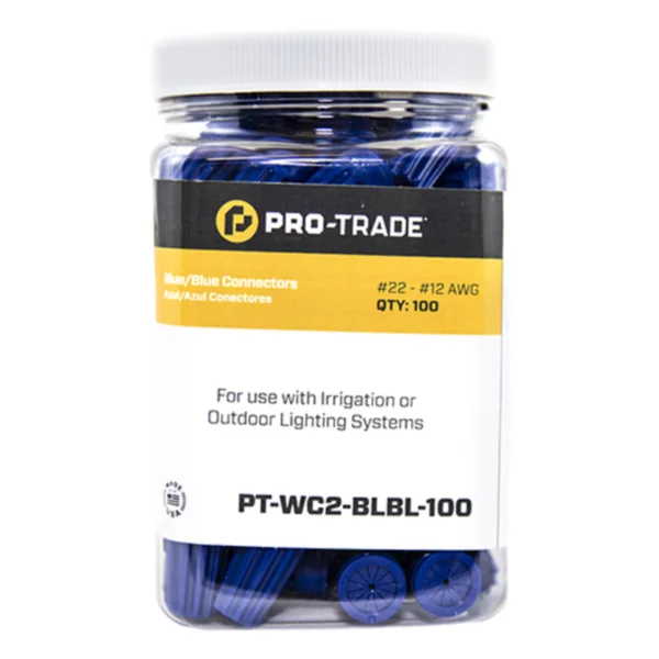 Pro-Trade Irrigation/Lighting Wire Connector Blue/Blue 100 Pc Canister (PT-WC2-BLBL-100)